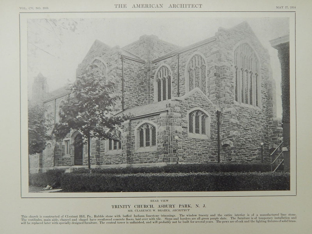 Rear View, Trinity Church, Asbury Park, NJ, 1914. Clarence W. Brazer.