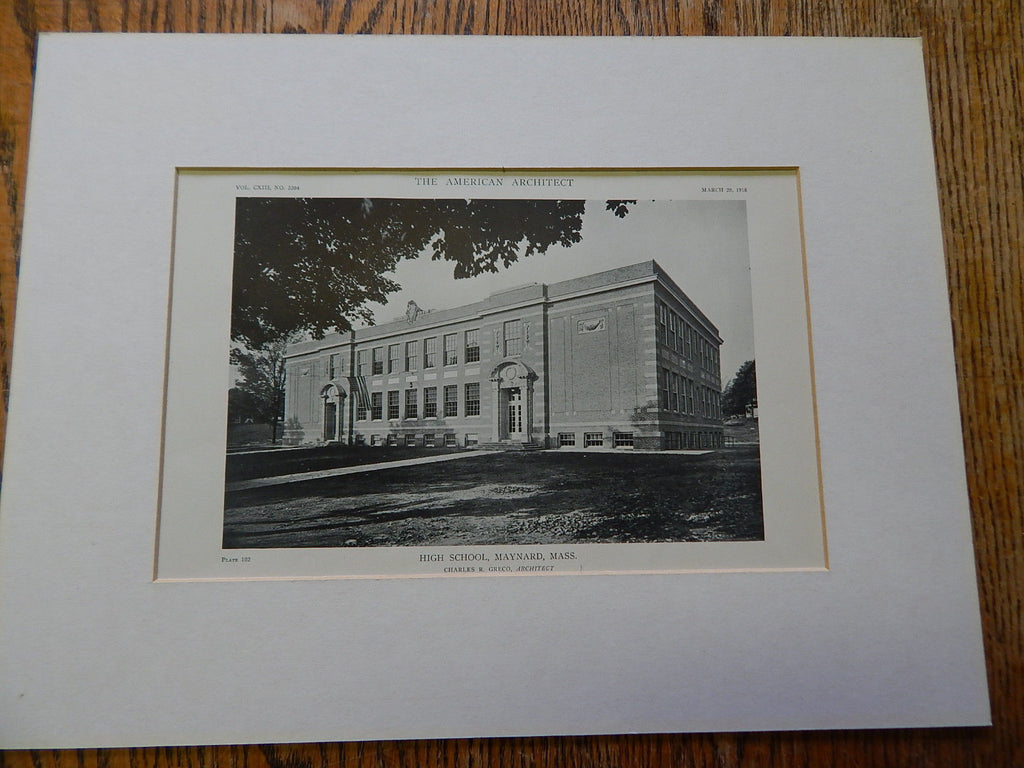 High School, Maynard, MA,1918, Lithograph. Charles R. Greco.