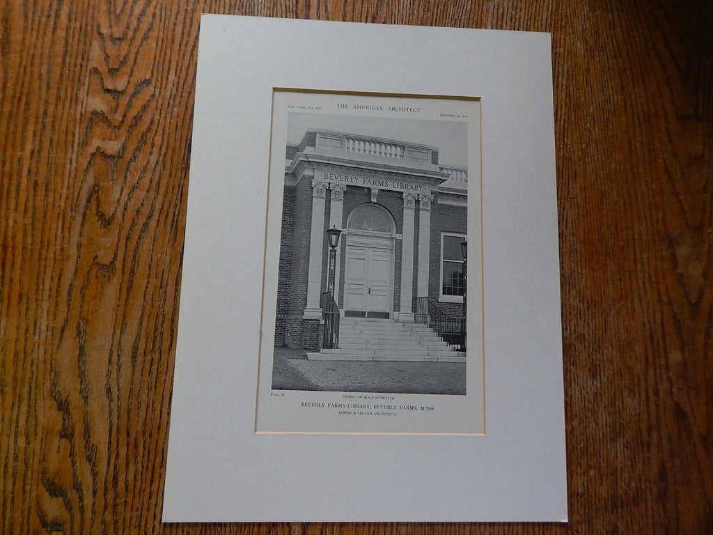 Beverly Farms Library, Entrance, Beverly Farms, MA, Lithograph,1918. Loring & Leland
