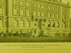 Garden Front, House of Andrew Carnegie, Fifth Ave, New York, NY, 1903,Lithograph. Babb, Cook & Willard.