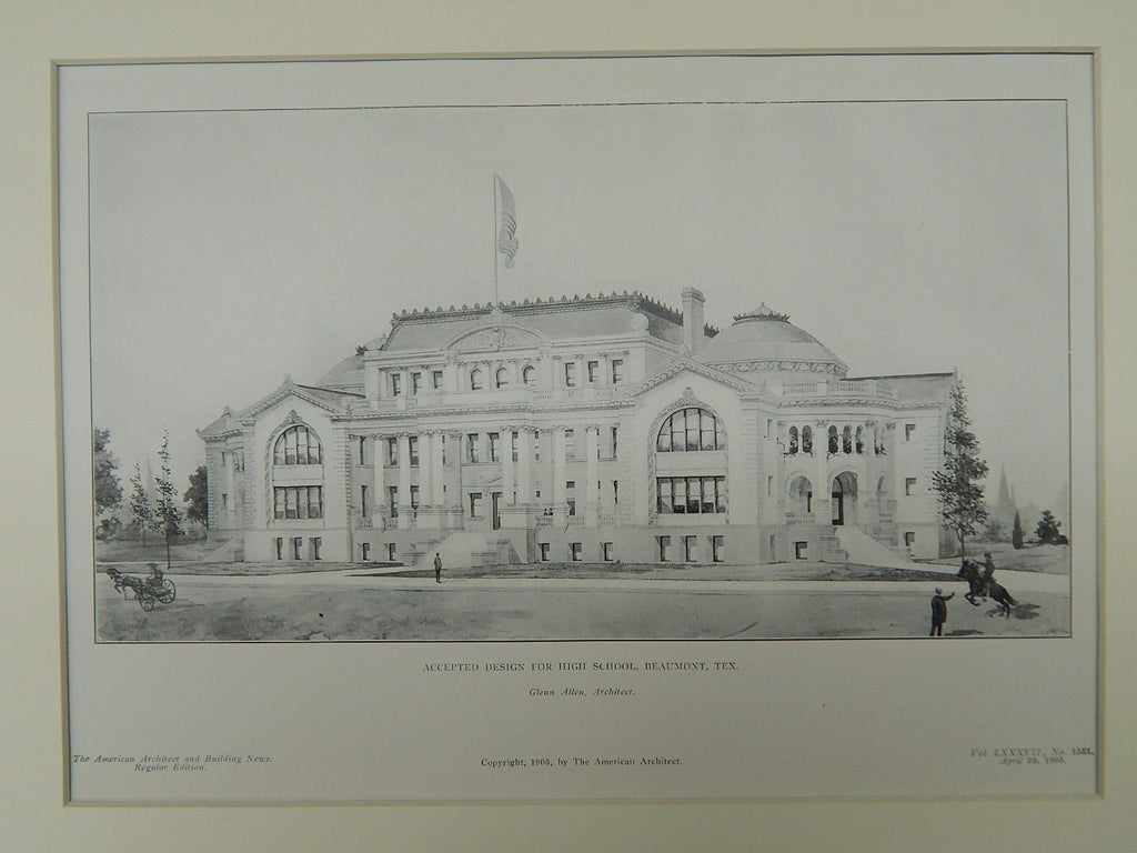 Accepted Design for High School, Beaumont, TX, 1905, Original Plan. Glenn Allen.