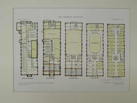 Floor Plans, Young Men's Christian Association, Savannah, GA, 1909, Orig. Plan. Wallin & Young.