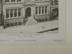 The Speyer School, Lawrence Street, New York, NY, 1906, Lithograph. Edgar A. Josselyn.