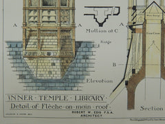 Detail of Fleche, Inner Temple Library, London, England, 1881, Original Plan. Robert W. Edis.
