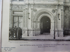 Main Entrance:Hotel Navarre, 7th Ave.38th St, New York, NY, 1901, Lithograph. Barney & Chapman.