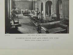 Lounge Views, Allerton House, East 39th Sreet, New York, NY, 1919, Lithograph. Arthur Loomis Harmon.