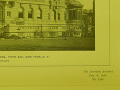Garden Front, House of Andrew Carnegie, Fifth Ave, New York, NY, 1903,Lithograph. Babb, Cook & Willard.