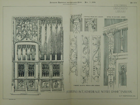 Screens in Cathedrale Notre Dame, Evreux, Eure, France, 1899, Original Plan. W.T. Partridge.