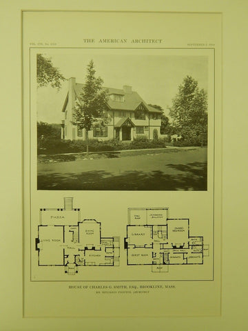 House of Charles G. Smith, Brookline, MA, 1914, Lithograph. Benjamin Proctor.