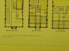 Floor Plans, Young Men's Christian Association, Savannah, GA, 1909, Orig. Plan. Wallin & Young.