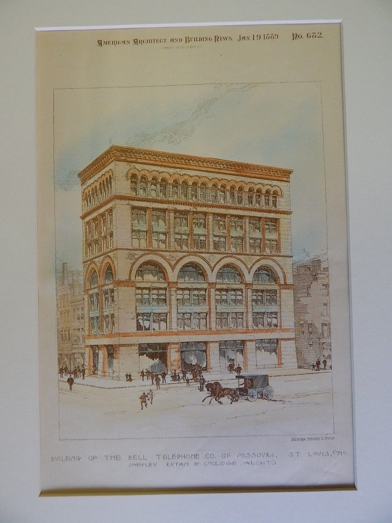 Building of the Bell Telephone Co. of Missouri, St. Louis, MO, 1889, Orig Plan.  Shepley, Rutan, & Coolidge.
