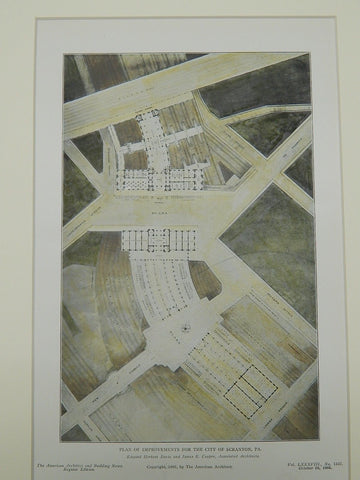 Plan of Improvements for the City of Scranton, PA, 1905. Original Plan. Davis & Cooper.