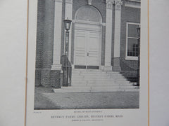Beverly Farms Library, Entrance, Beverly Farms, MA, Lithograph,1918. Loring & Leland