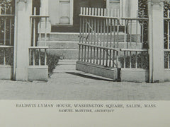 Baldwin-Lyman House, Washington Square, Salem, MA, 1921, Lithograph. Samuel McIntire.