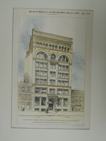 Accepted Design for J.J. Vandergrift Building, Pittsburgh, PA, 1890, Original Plan. Longfellow, Alden, & harlow.