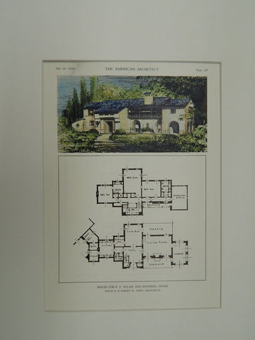 House for P.F. Allan, San Antonio, TX, Original Plan. A.B. & R.M. Ayres.