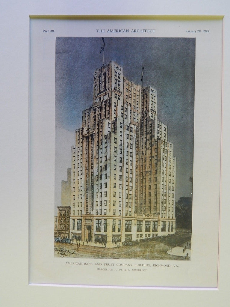 American Bank and Trust Company Building, Richmond, VA, 1929, Original Plan. Marcellus F. Wright.