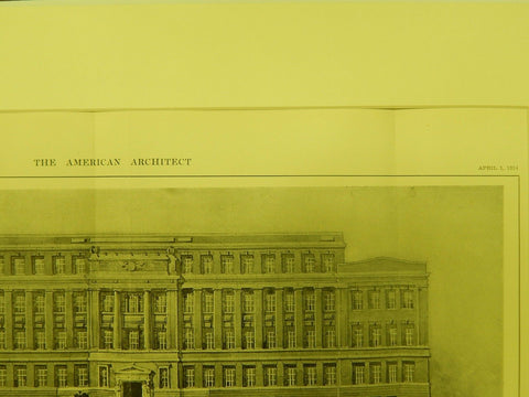 Elevation, High School of Practical Arts, Boston, MA, 1914, Original Plan. J. A. Schweinfruth