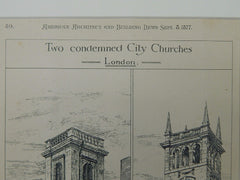 Tower of St. Dionis & Church of Allhallows, London, UK, 1877, Original Plan