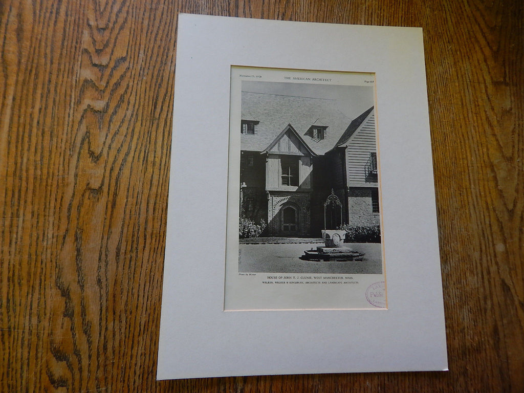 EXTERIOR, House of John T. J. Clunie,West Manchester, MA, 1928,Lithograph. Walker, Walker&Kingsbury.
