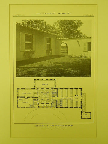 Floor Plan, Old Elm Club, Fort Sheridan, IL, 1914, Lithograph. Marshall & Fox.