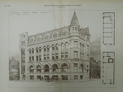 Central Savings Bank, Canton, OH, 1890, Original Plan. Guy Tilden.