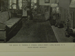 Den, Thomas A. O'Hara House, King's Point, Long Island, NY, 1929, Lithograph. Julius Gregory.