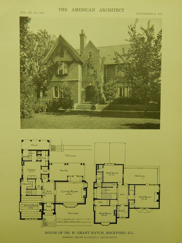 House of Dr. W. Grant Hatch, Rockford IL, 1916. Brust & Philipp. Lithograph