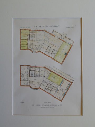 Floor Plans, St. Joseph's Convent, Roxbury, MA, 1918, Original Plan. Greco.