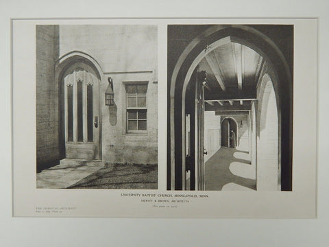 Entrance Details, University Baptist Church, Minneapolis, MN, 1924, Lithograph. Hewitt & Brown.