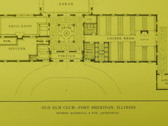 Floor Plan, Old Elm Club, Fort Sheridan, IL, 1914, Lithograph. Marshall & Fox.