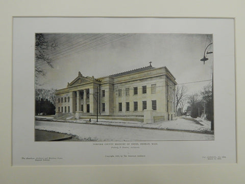 Norfolk County Registry of Deeds, Dedham, MA, 1905. Original Plan. Peabody & Stearns.