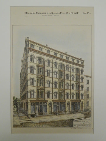 Apartment House for John Wharton,Esq., Newark, NJ, 1884, Original Plan.  Paul G. Botticher.
