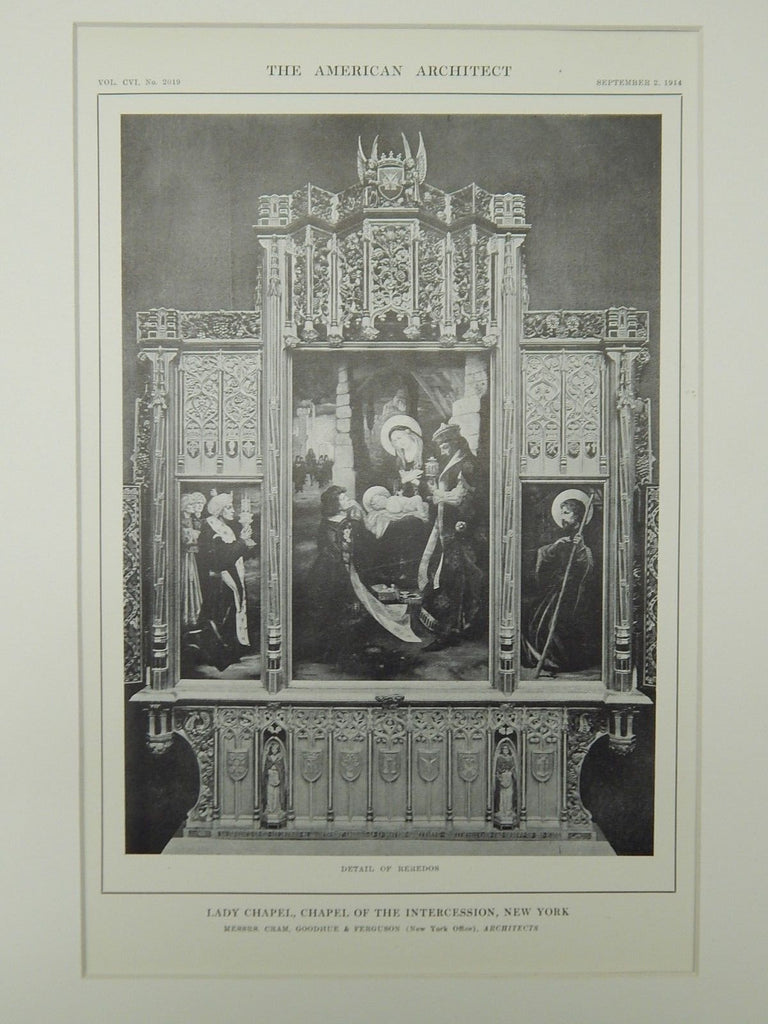 Reredos, Lady Chapel, Chapel of the Intercession, New York, NY, 1914, Lithograph. Cram, Goodhue & Ferguson.