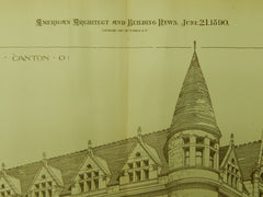 Central Savings Bank, Canton, OH, 1890, Original Plan. Guy Tilden.