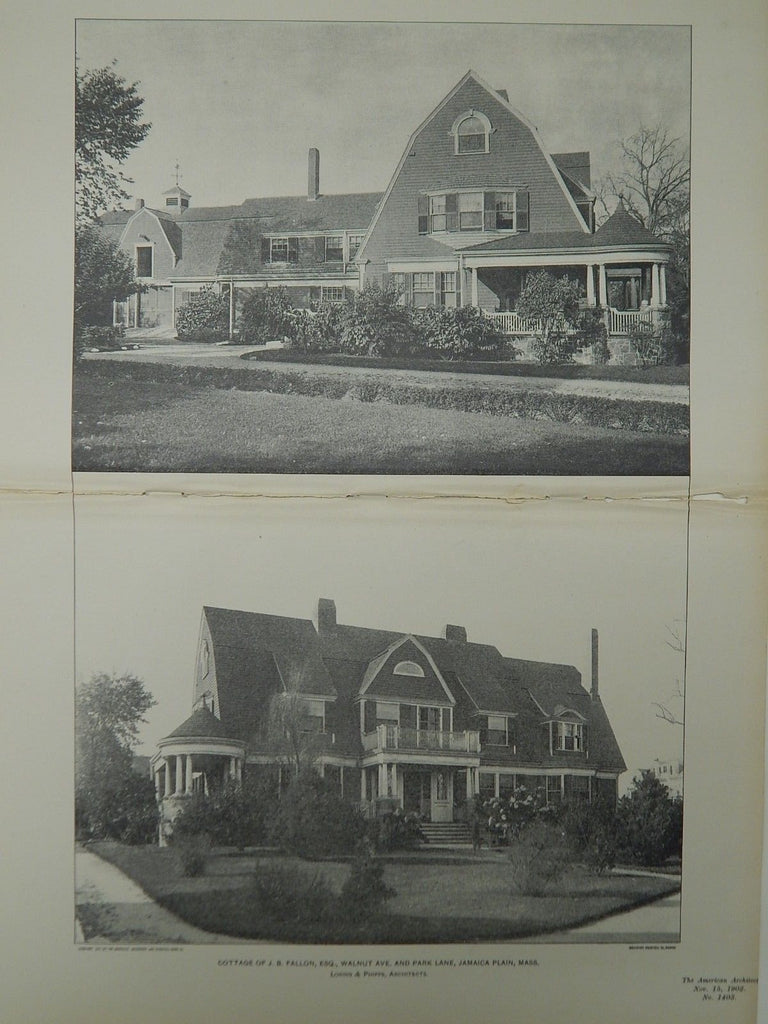 Cottage of J. B. Fallon, Esq., Jamaica Plain, MA, 1902, Lithograph. Loring & Phipps.