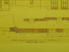 Details, Armory for Squadron C, NGNY, New York, NY, 1906, Original Plan. Pilcher & Tachau.