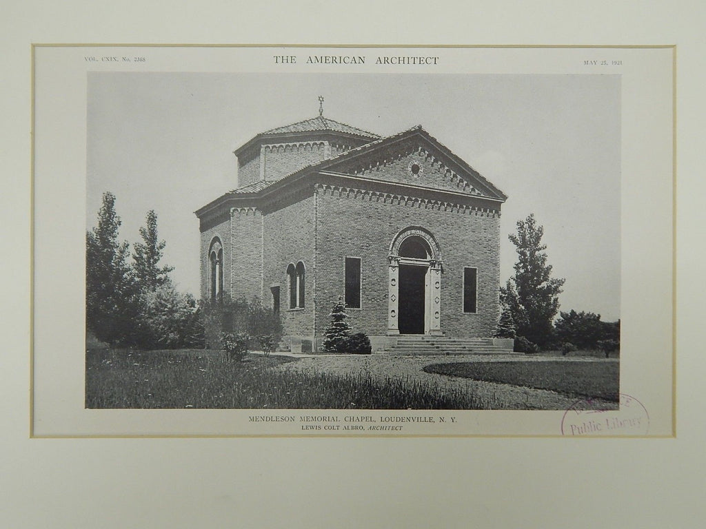 Mendleson Memorial Chapel, Loudenville, NY, 1921, Photogravure. Lewis Colt Albro.