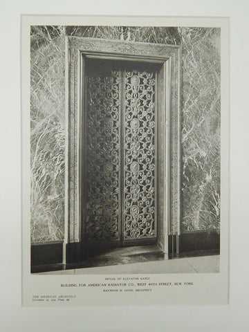 Elevator Gates, Building for American Radiator, New York, NY, 1924, Lithograph. Raymond M. Hood.
