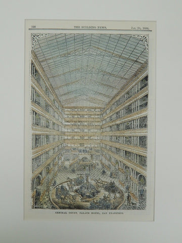 Palace Hotel: Central Court, San Francisco, CA, 1884, Original Plan. John P. Gaynor.