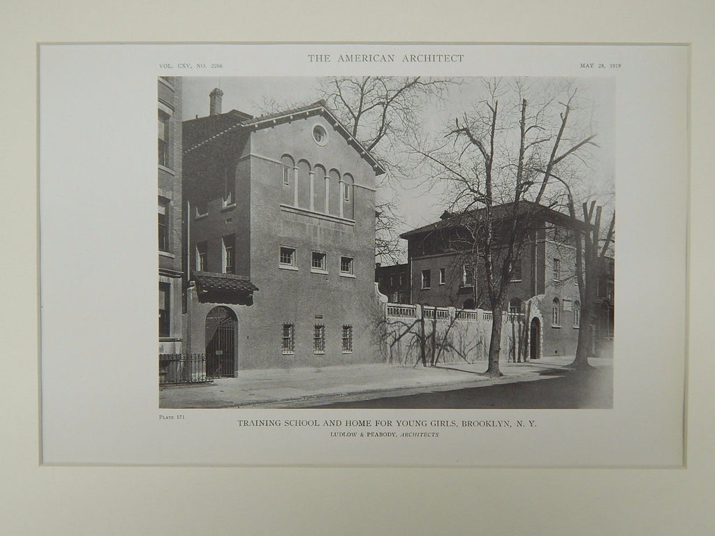 Training School and Home for Young Girls, Brooklyn, NY, 1919, Lithograph. Ludlow & Peabody.