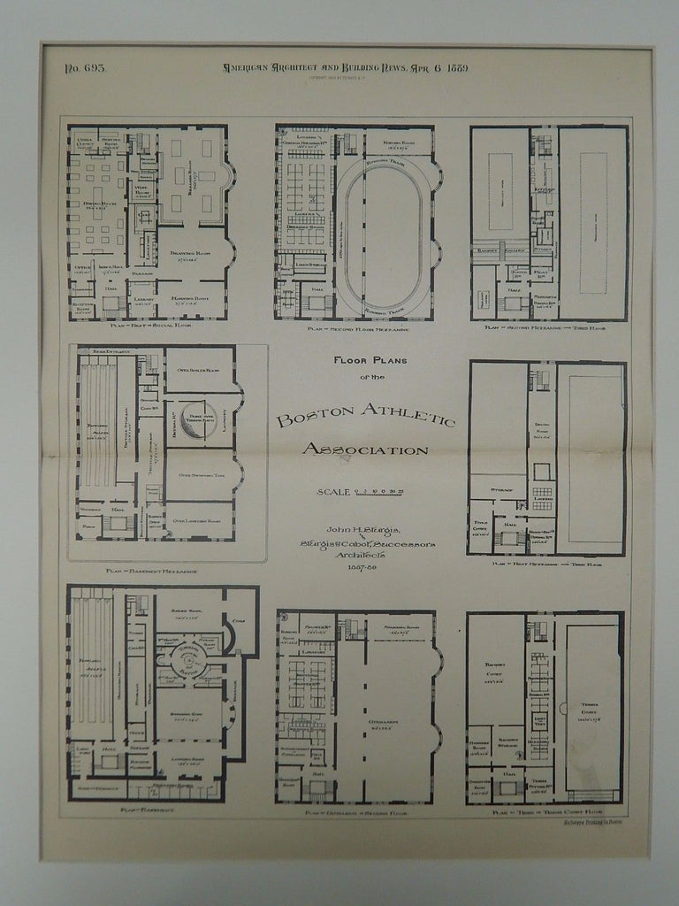 Floor Plans, Boston Athletic Association, Boston, MA, 1889, Original Plan. Sturgis & Cabot