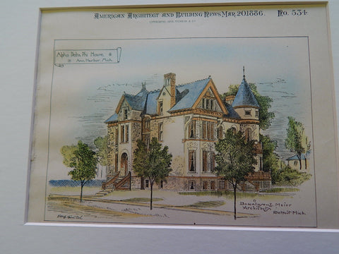 Alpha Delta Phi House, Ann Arbor, MI. 1886, Original Plan. Donaldson & Meier.