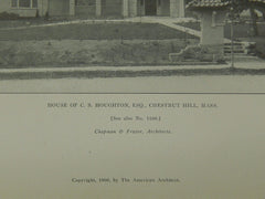 House of C. S. Houghton, Esq., Chestnut Hill, MA, 1906, Lithograph. Chapman & Frazer.
