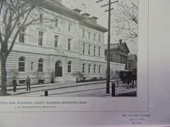Police Station, Municipal Court Bldg., Brookline, MA, 1901,Lithograph. Schweinfurth.
