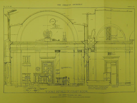 Court Room Details, Post Office, Oklahoma City, OK, 1912, Original Plan. James Knox Taylor.