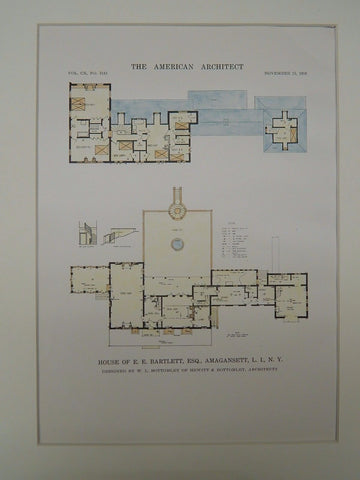 House of E. E. Bartlett, Amagansett, Long Island, NY, 1918, Original Plan. W.L. Bottomley.