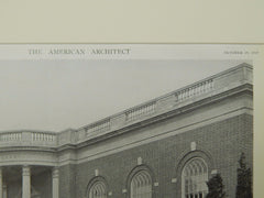 Exterior, Waltham Public Library, Waltham, MA, 1919, Lithograph. Leland & Loring.