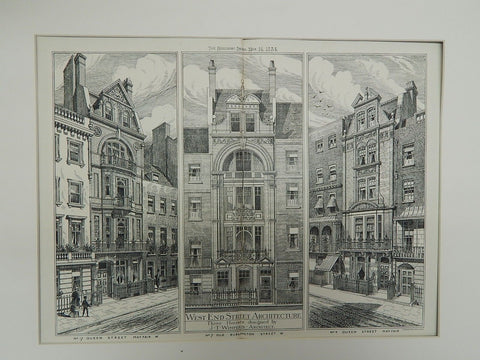 Houses of Queen Street, London, UK, 1884. Original Plan. J.T. Wimperis.
