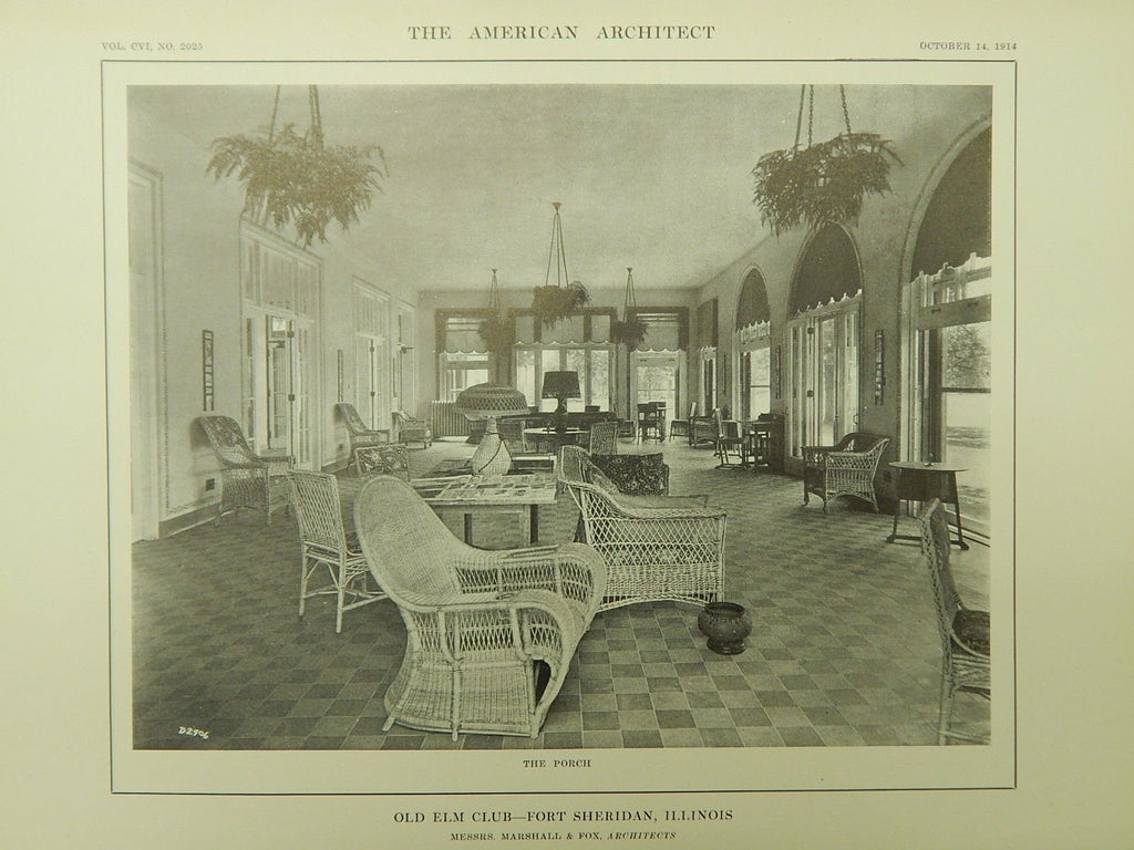 The Porch, Old Elm Club, Fort Sheridan, IL, 1914, Lithograph.  Marshall & Fox.